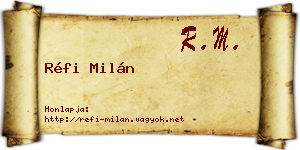 Réfi Milán névjegykártya